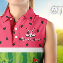 Load image into Gallery viewer, Funny Womens Sleeveless Golf Polo Shirt Custom Watermelon Tropical, Parrot Golf Shirts For Team NHN0183