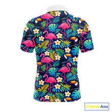 Load image into Gallery viewer, Mens Golf Polo Shirt Custom Toucan Tropical Leaf Pattern Flamingo Golf Shirts For Men NHN0099