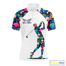 Load image into Gallery viewer, Mens Golf Polo Shirt Custom Toucan Tropical Leaf Pattern Flamingo Golf Shirts For Men NHN0099