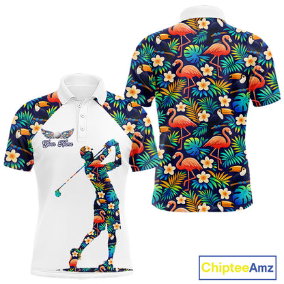 Funny Mens Golf Polo Shirt Custom Toucan Tropical Pattern, Flamingo Golf Shirts For Men NHN0099