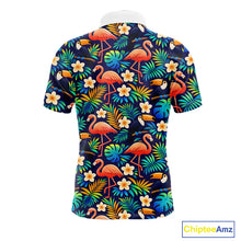 Load image into Gallery viewer, Funny Mens Golf Polo Shirt Custom Toucan Tropical Pattern, Flamingo Golf Shirts For Men NHN0099