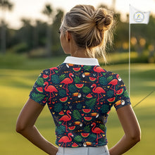 Load image into Gallery viewer, Funny Womens Golf Polo Shirt Custom Tropical Summer Pattern, Flamingo Golf Shirts For Ladies NHN0099