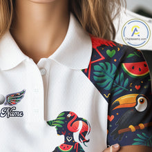 Load image into Gallery viewer, Funny Womens Golf Polo Shirt Custom Tropical Summer Pattern, Flamingo Golf Shirts For Ladies NHN0099