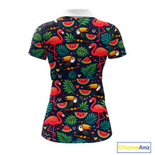 Load image into Gallery viewer, Funny Womens Golf Polo Shirt Custom Tropical Summer Pattern, Flamingo Golf Shirts For Ladies NHN0099