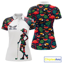 Load image into Gallery viewer, Funny Womens Golf Polo Shirt Custom Tropical Summer Pattern, Flamingo Golf Shirts For Ladies NHN0099