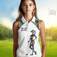 Load image into Gallery viewer, Funny Womens Sleeveless Golf Polo Shirt Custom Tropical Pattern, Flamingo Golf Shirt For Ladies NHN0099