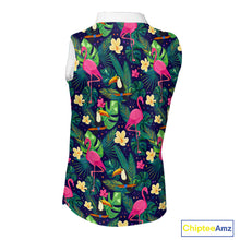 Load image into Gallery viewer, Funny Womens Sleeveless Golf Polo Shirt Custom Tropical Pattern, Flamingo Golf Shirt For Ladies NHN0099