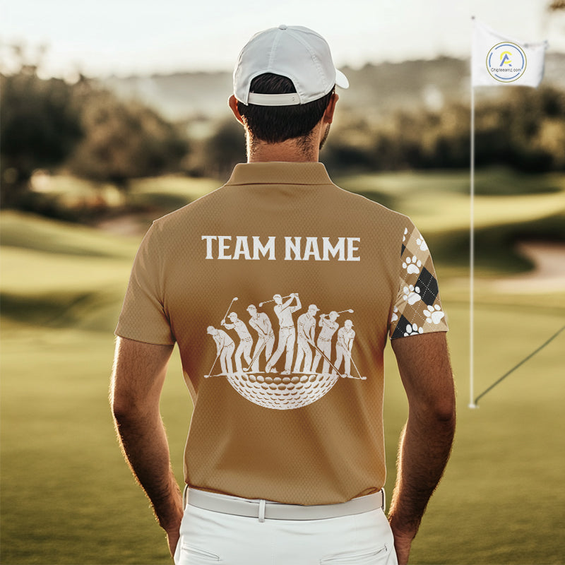 Funny Golden Retriever Mens Golf Polo Shirt Custom Argyle Plaid Pattern Team Golf Tops, Dog Lover Gift NHN0197