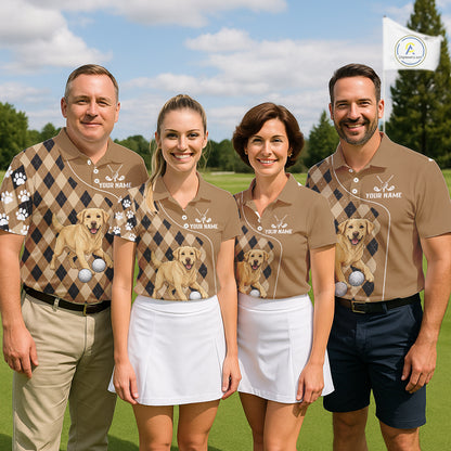 Funny Golden Retriever Mens Golf Polo Shirt Custom Argyle Plaid Pattern Team Golf Tops, Dog Lover Gift NHN0197