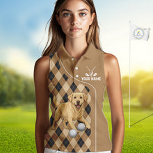 Load image into Gallery viewer, Funny Golden Retriever Womens Sleeveless Golf Polo Shirt Custom Argyle Plaid Pattern Team Golf Tops NHN0197