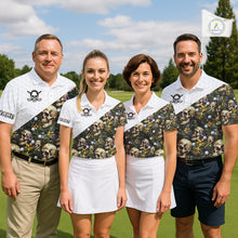Load image into Gallery viewer, Funny Womens Golf Polo Shirt Custom Green Tropical Pattern Golf Ball Personalized Skull Golf Shirts NHN0071