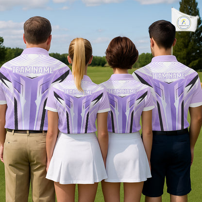 Mens Golf Polo Shirt Purple Geometric Pattern Custom Team Golf Tops For Men, Golf Gifts NHN0199