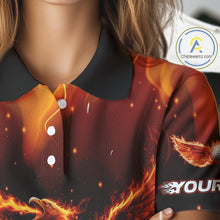 Load image into Gallery viewer, Womens Golf Polo Shirt Custom Phoenix Red Flame Team Golf Tops, White Golf Outfit For Women NHN0077