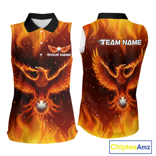 Womens Sleeveless Golf Polo Shirt Custom Phoenix Red Flame Team Golf Tops, White Golf Outfit For Women NHN0077