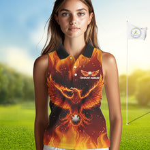 Load image into Gallery viewer, Womens Sleeveless Golf Polo Shirt Custom Phoenix Red Flame Team Golf Tops, White Golf Outfit For Women NHN0077