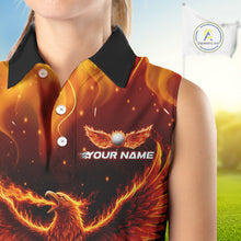 Load image into Gallery viewer, Womens Sleeveless Golf Polo Shirt Custom Phoenix Red Flame Team Golf Tops, White Golf Outfit For Women NHN0077