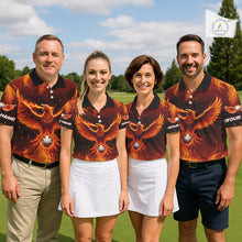 Load image into Gallery viewer, Mens Golf Polo Shirt Custom Phoenix Red Flame Team Golf Tops, White Golf Outfit For Men NHN0077