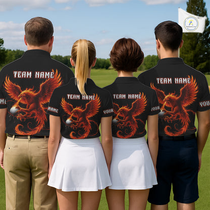 Womens Golf Polo Shirt Custom Phoenix Red Flame Team Golf Tops, White Golf Outfit For Ladies NHN0078