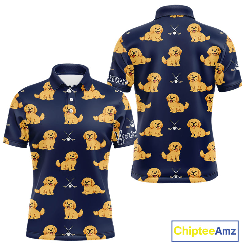 Funny Golden Retriever Mens Golf Polo Shirt Custom Blue Team Mens Golf Tops, Dog Lover Gift Nhn0214