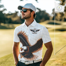 Load image into Gallery viewer, Mens Golf Polo Shirt Custom Eagle Golf Shirts Personalized Golf Clubs White Team Golf Top NHN0082