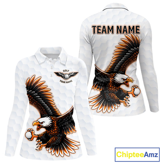 Womens Long Sleeve Golf Polo Shirt Custom Eagle Golf Shirts Personalized Golf Clubs White Team Golf Top NHN0082