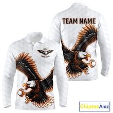 Load image into Gallery viewer, Long Sleeve Golf Polo Shirt Custom Eagle Golf Shirts Personalized Golf Clubs White Team Golf Top NHN0082