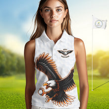Load image into Gallery viewer, Womens Sleeveless Golf Polo Shirt Custom Eagle Golf Shirts Personalized Golf Clubs White Team Golf Top NHN0082
