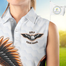 Load image into Gallery viewer, Womens Sleeveless Golf Polo Shirt Custom Eagle Golf Shirts Personalized Golf Clubs White Team Golf Top NHN0082