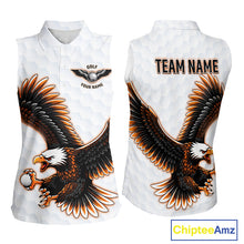 Load image into Gallery viewer, Womens Sleeveless Golf Polo Shirt Custom Eagle Golf Shirts Personalized Golf Clubs White Team Golf Top NHN0082