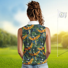 Load image into Gallery viewer, Womens Sleeveless Golf Polo Shirt Custom Colorful Parrots And Floral Tropical Pattern Team Golf Shirts NHN0093