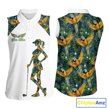 Load image into Gallery viewer, Womens Sleeveless Golf Polo Shirt Custom Colorful Parrots And Floral Tropical Pattern Team Golf Shirts NHN0093