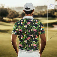 Load image into Gallery viewer, Funny Mens Golf Polo Shirt Custom Tropical Leaf Pattern Personalized Flamingo Golf Shirts For Men NHN0099