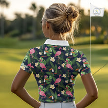 Load image into Gallery viewer, Funny Womens Golf Polo Shirt Custom Tropical Pattern, Flamingo Golf Shirts For Ladies NHN0099