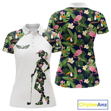 Load image into Gallery viewer, Funny Womens Golf Polo Shirt Custom Tropical Pattern, Flamingo Golf Shirts For Ladies NHN0099
