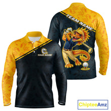 Load image into Gallery viewer, Funny Dragon Mens Long Sleeve Golf Polo Shirt Custom Yellow And Blue Team Golf Outfits, Golf Gifts NHN0102