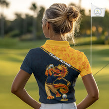 Load image into Gallery viewer, Funny Dragon Womens Golf Polo Shirts Custom Yellow And Blue Dragon Pattern Team Golf Outfits, Golf Gifts NHN0102