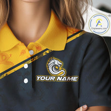 Load image into Gallery viewer, Funny Dragon Womens Golf Polo Shirts Custom Yellow And Blue Dragon Pattern Team Golf Outfits, Golf Gifts NHN0102
