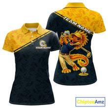 Load image into Gallery viewer, Funny Dragon Womens Golf Polo Shirts Custom Yellow And Blue Dragon Pattern Team Golf Outfits, Golf Gifts NHN0102