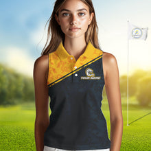 Load image into Gallery viewer, Funny Dragon Womens Sleeveless Golf Polo Shirt Custom Yellow And Blue Team Golf Outfits, Golf Gifts NHN0102