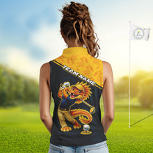 Load image into Gallery viewer, Funny Dragon Womens Sleeveless Golf Polo Shirt Custom Yellow And Blue Team Golf Outfits, Golf Gifts NHN0102