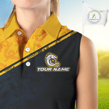 Load image into Gallery viewer, Funny Dragon Womens Sleeveless Golf Polo Shirt Custom Yellow And Blue Team Golf Outfits, Golf Gifts NHN0102