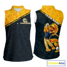 Load image into Gallery viewer, Funny Dragon Womens Sleeveless Golf Polo Shirt Custom Yellow And Blue Team Golf Outfits, Golf Gifts NHN0102