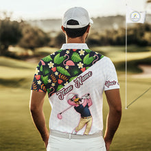 Load image into Gallery viewer, Funny Flamingo Mens Golf Polo Shirt Custom Colorful Floral Flamingo Pattern, Tropical Team Golf Polo NHN0106