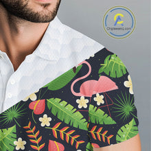 Load image into Gallery viewer, Funny Flamingo Mens Golf Polo Shirt Custom Colorful Floral Flamingo Pattern, Tropical Team Golf Polo NHN0106