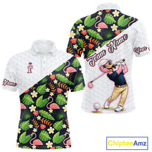 Load image into Gallery viewer, Funny Flamingo Mens Golf Polo Shirt Custom Colorful Floral Flamingo Pattern, Tropical Team Golf Polo NHN0106
