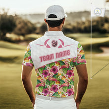 Load image into Gallery viewer, Funny Flamingo Mens Golf Polo Shirt Floral Tropical Custom Pink Golf Shirts Golfer Gift Apparel NHN0107