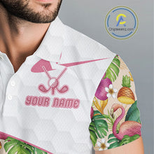 Load image into Gallery viewer, Funny Flamingo Mens Golf Polo Shirt Floral Tropical Custom Pink Golf Shirts Golfer Gift Apparel NHN0107