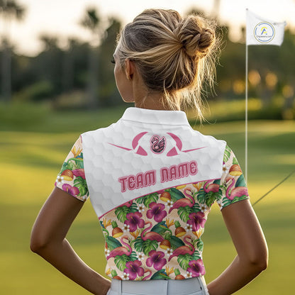 Funny Flamingo Womens Golf Polo Shirt Floral Tropical Custom Pink Golf Shirts Golfer Gift Apparel NHN0107