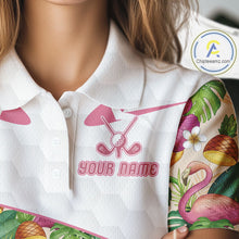 Load image into Gallery viewer, Funny Flamingo Womens Golf Polo Shirt Floral Tropical Custom Pink Golf Shirts Golfer Gift Apparel NHN0107