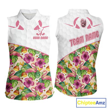 Load image into Gallery viewer, Funny Flamingo Womens Sleeveless Golf Polo Shirt Floral Tropical Custom Pink Golf Shirts Golfer Gift NHN0107